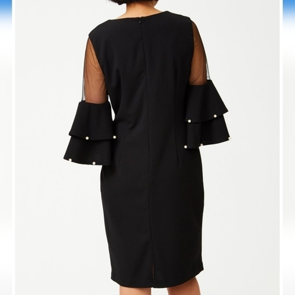 BLACK Semisheer Ruffle-Sleeve Sheath Dress - Picture 2 of 3